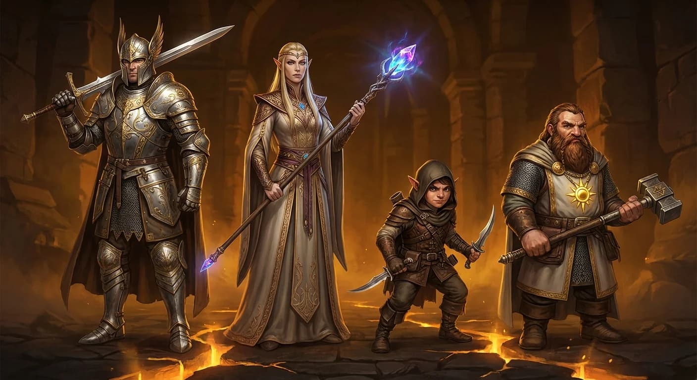 Four fantasy RPG heroes lineup